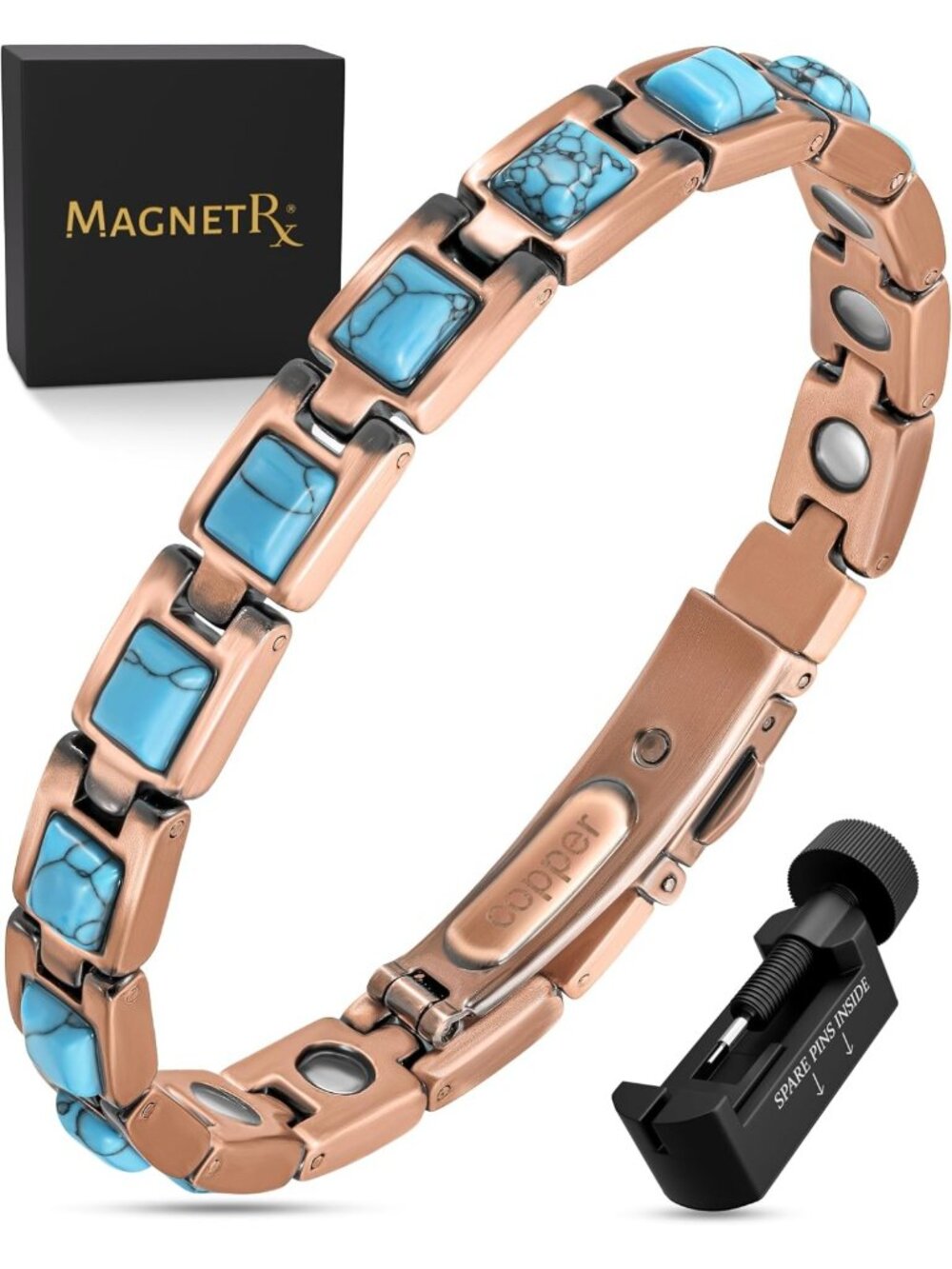 Stylish Pure Copper Magnetic Bracelet for Women - Classic Turquoise Design